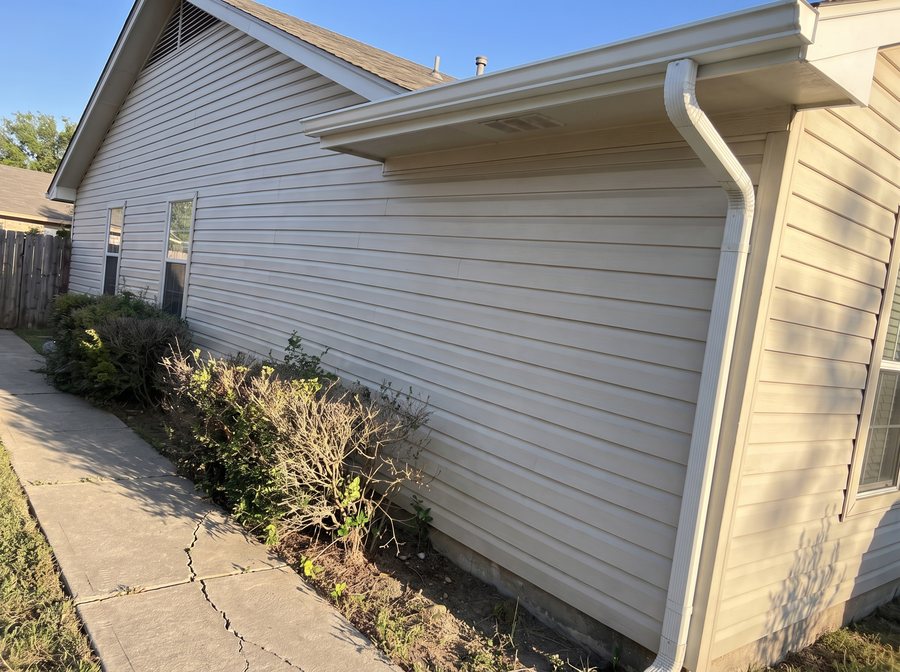 The siding after a soft wash, uniformly clean.