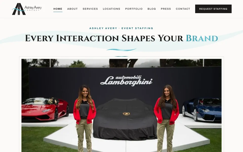 The opening screen of the event staffing agency client site