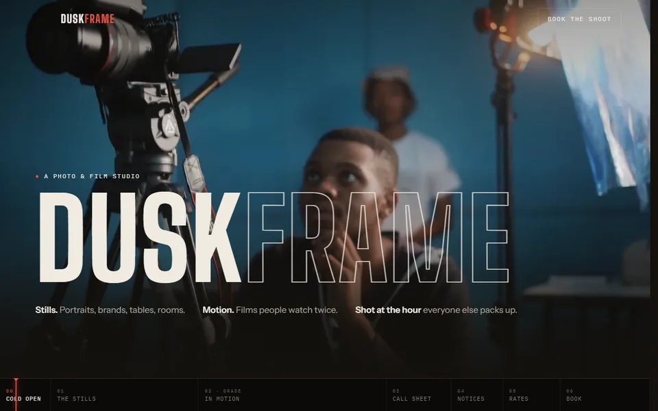 The opening screen of the photo and film studio demonstration build