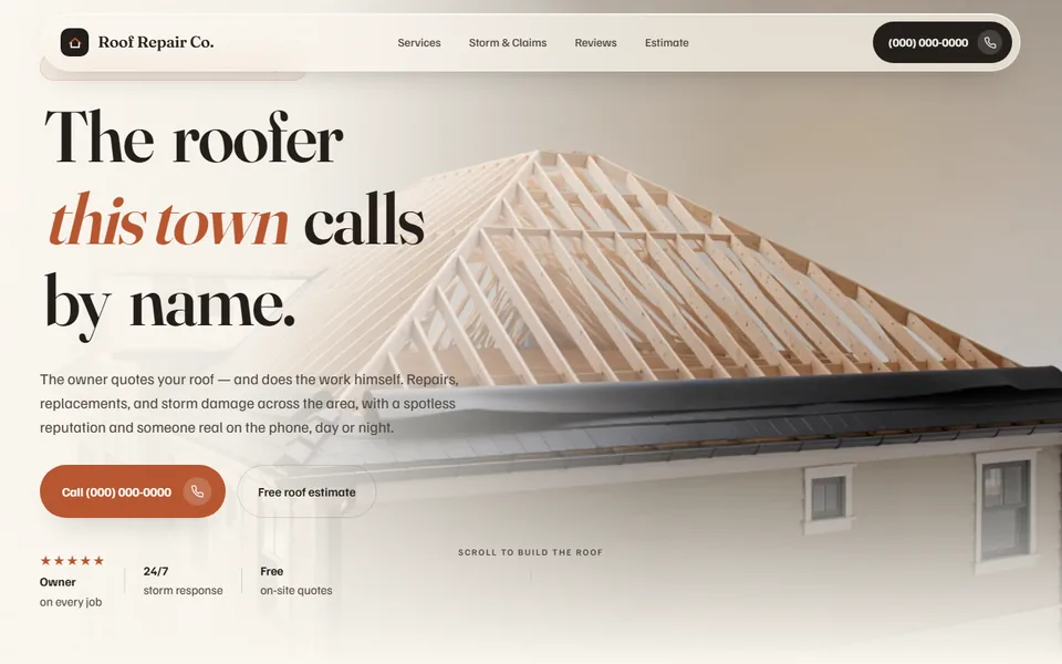 The opening screen of the roofing demonstration build